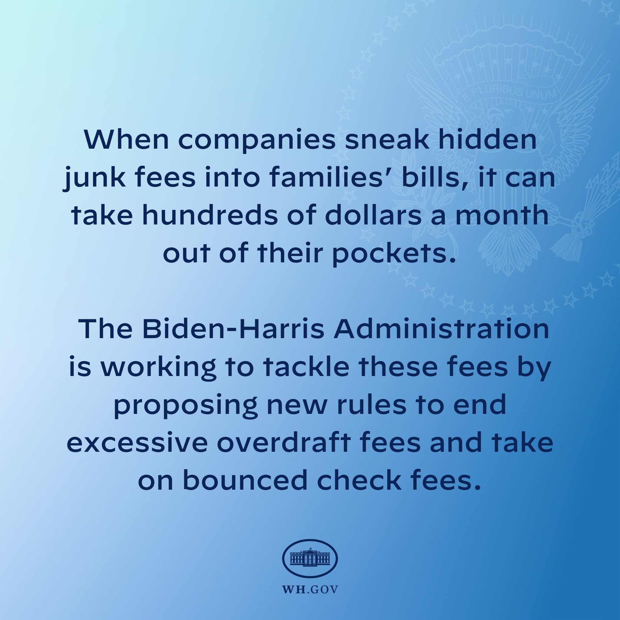 The image shows a poster with text and a logo that reads "When companies sneak hidden junk fees...