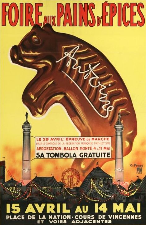 The image shows a poster advertising a circus in Paris, France. It features a picture of a horse,...