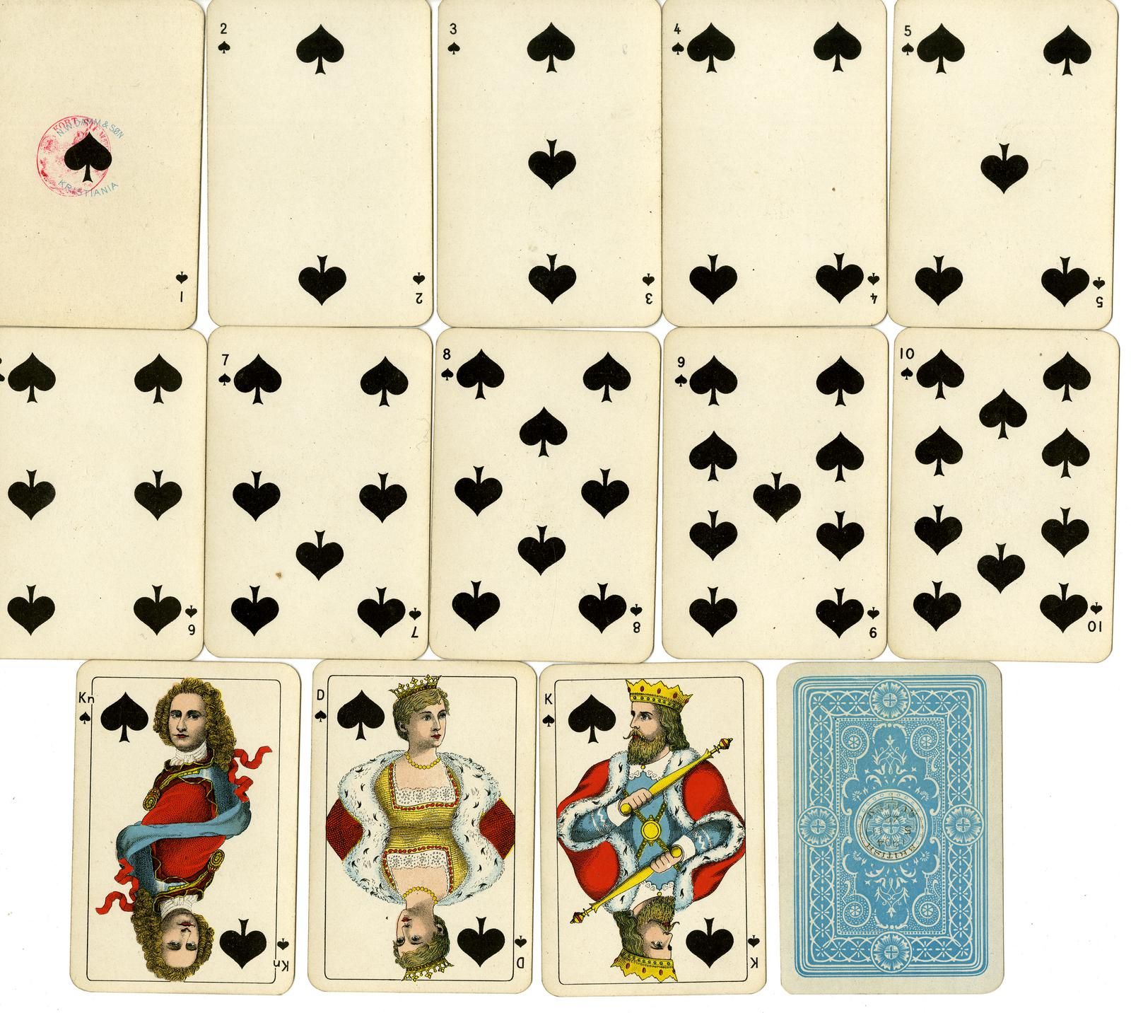 The image shows a deck of playing cards with four of spades on a white background. The cards are...