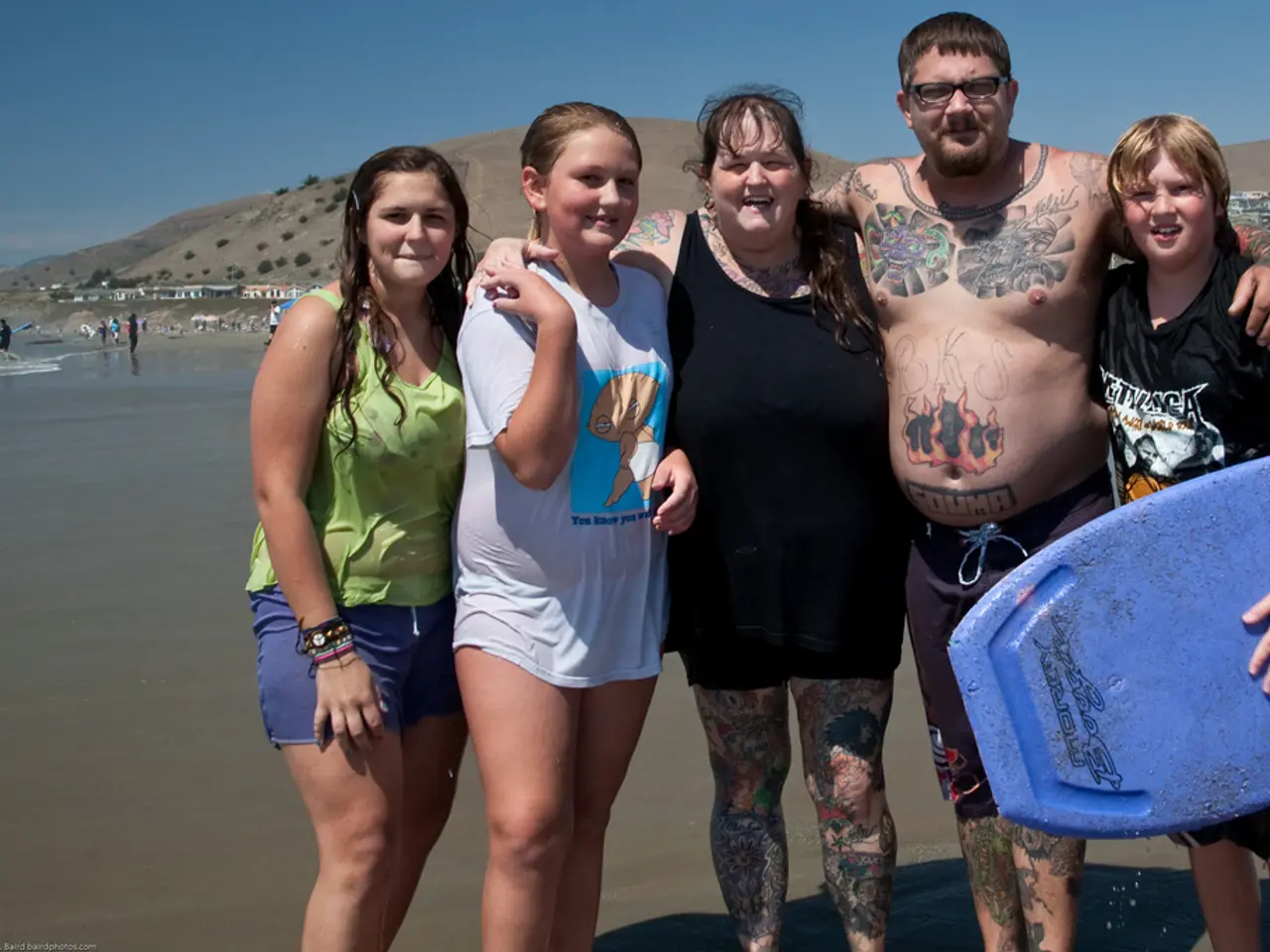 As we can see in the image there are few people here and there, water, houses, trees, hills and...