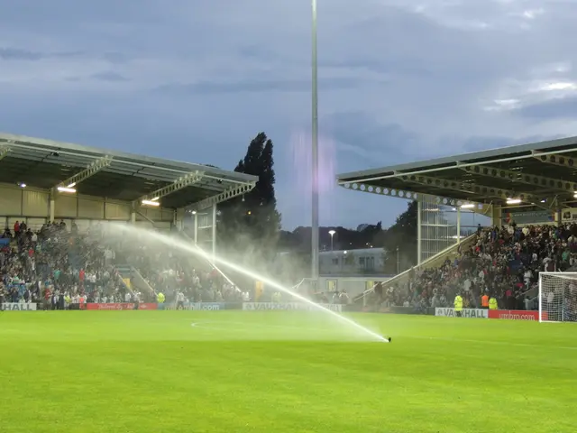 In this image water is flowing out of the tap which is on the grass land having a net. Few people...
