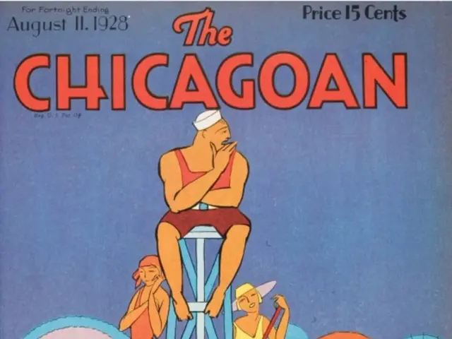 In this image there is a cover page with some text at the top. There are people wearing swimsuits....