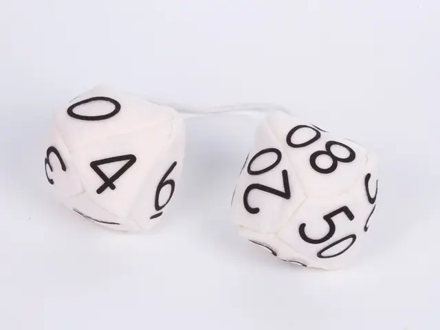 Here we can see dice on a white platform.