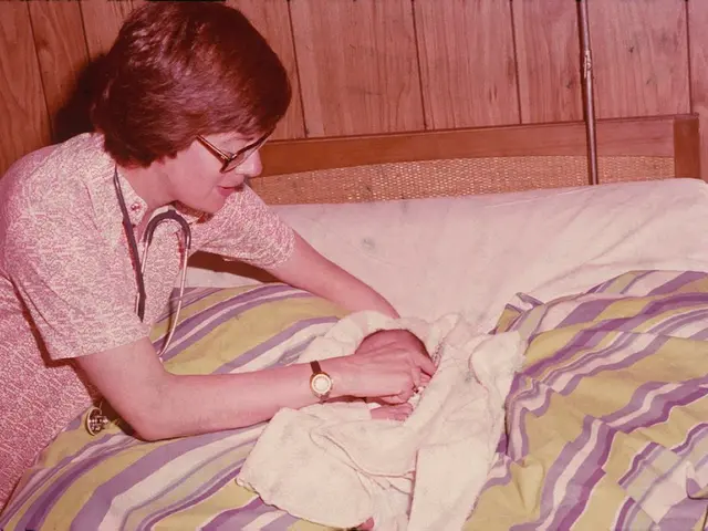 In the picture we can find a woman leaning on the bed and we can see also a bed sheet on the bed,...