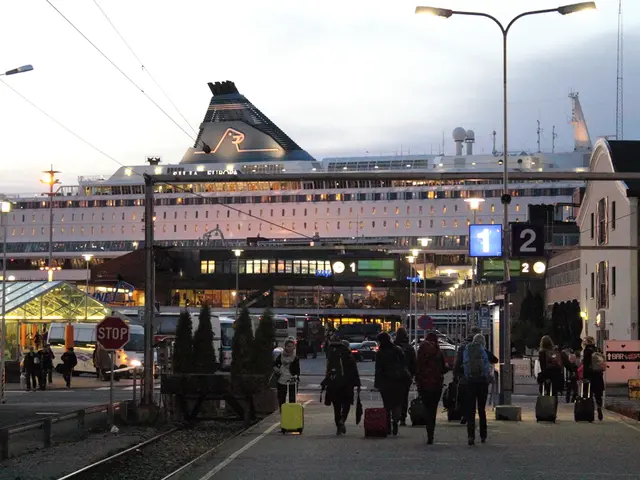 In this image I can see so many walking on the road along with carry bags, in-front of them there...