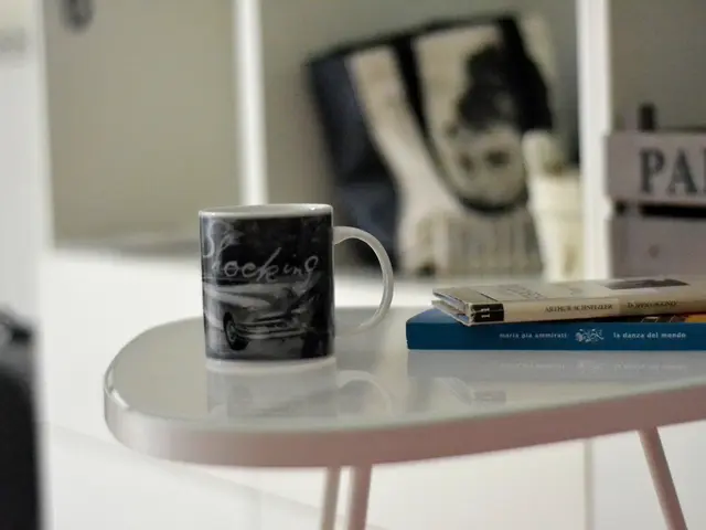 As we can see in the image there is a table. On table there is a cup and books.