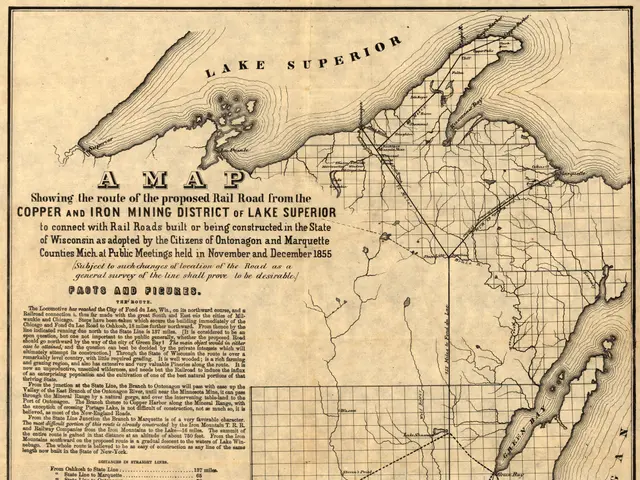 The image shows an old map of the United States of America, with the Copper and Iron Mining...
