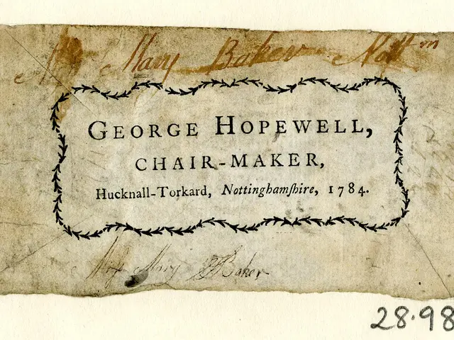 The image shows an old business card with the words "George Hopewell, Chair-Maker,...