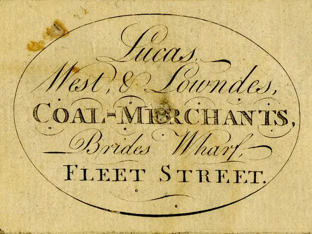 The image shows an old business card with the words "Lucas, West & Lownes, Coal Merchants, Brides...