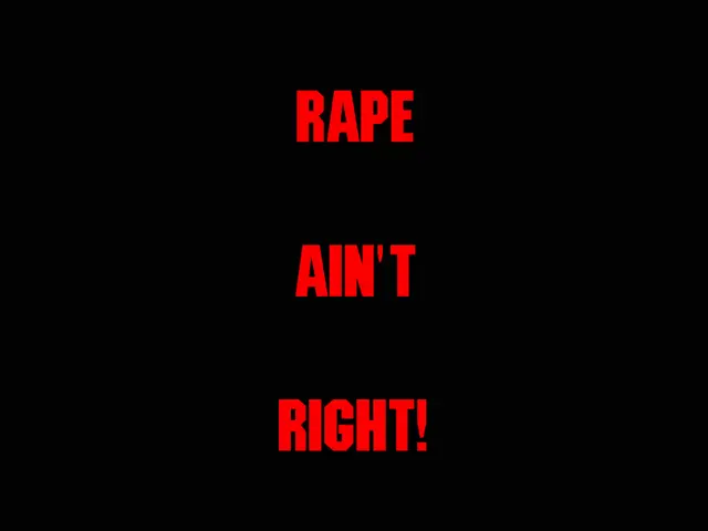The image shows a poster with the words "Rape Ain't Right: Sexual Assault is a Serious Issue"...