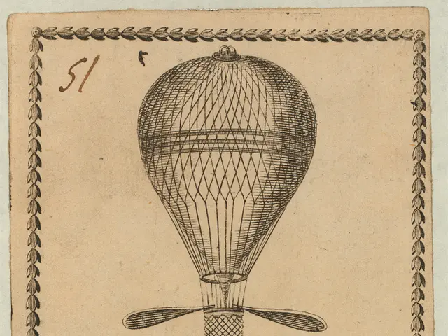 The image shows an old ticket with a drawing of a hot air balloon on it. The ticket has text...