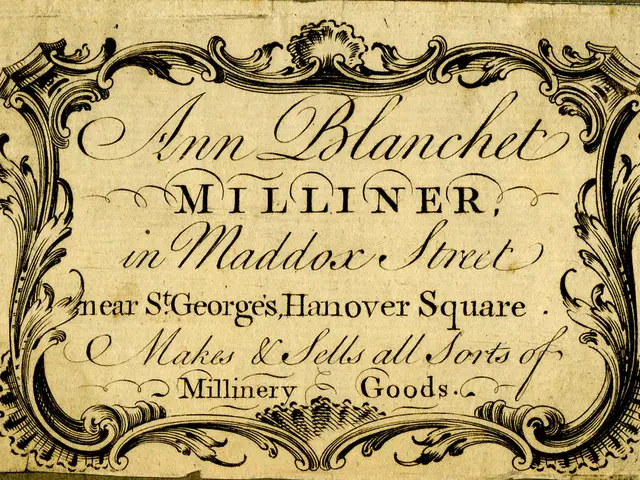 The image shows an old business card with the words "Ann Blanchett Milliner in Maddox Street"...