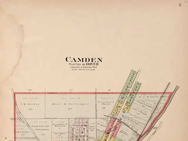 The image shows an old map of the city of Camden, New York. It is a detailed map with text written...