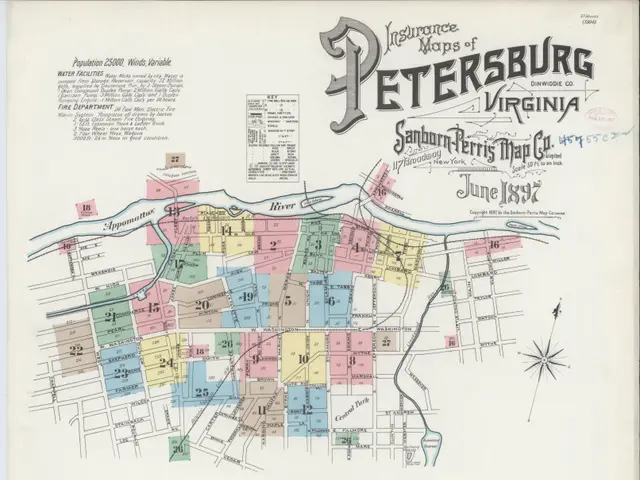 The image shows an insurance map of Petersburg, Virginia from 1892. It is a detailed map with text...