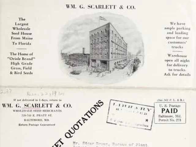 The image shows an old advertisement for W.M. G. Scarlett & Co. with a picture of a building in the...