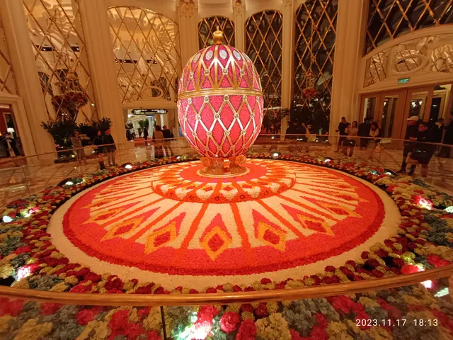 The image shows the Bellagio Hotel and Casino in Las Vegas, Nevada. In the center of the image is...