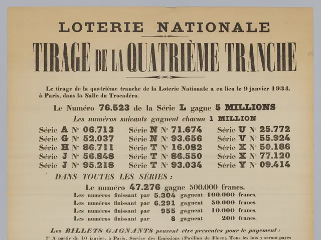 The image shows a paper with the text "Loterie Nationale Tirage de la Quatrième Tranche" written on...