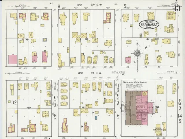 The image shows an old map of the city of St. Louis, Missouri, with the Fairbault High School in...