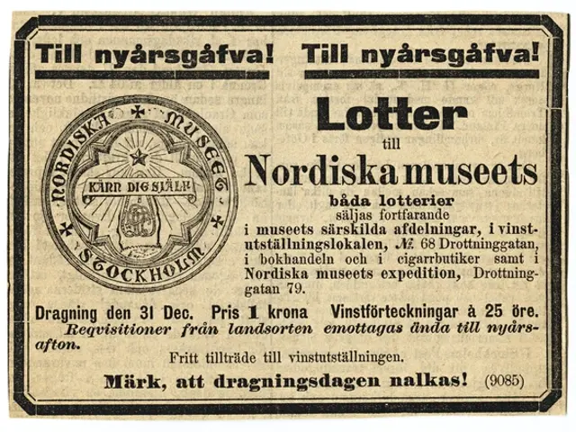 The image shows an old newspaper advertisement for a lottery ticket with a picture of a man in a...