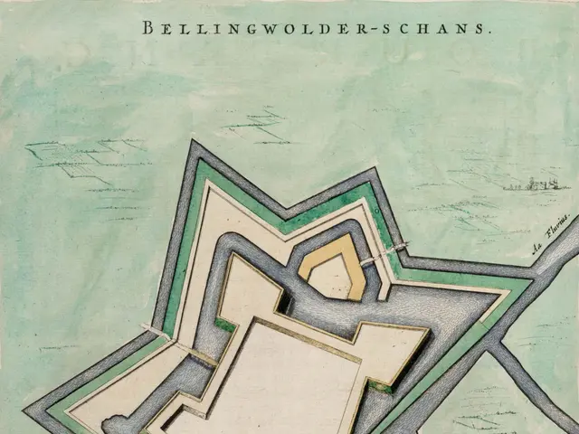 The image shows a poster with a drawing of a map of the city of Bellingwolderschans, Germany, with...