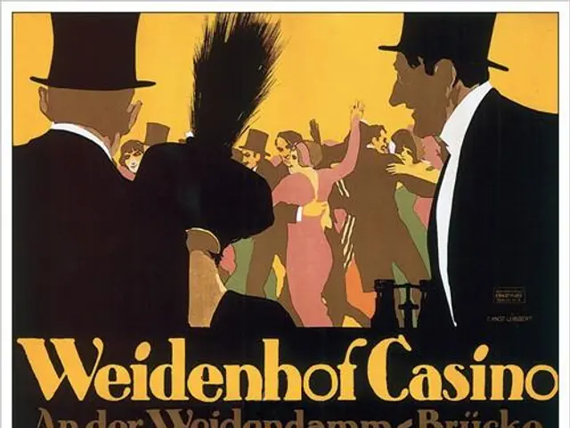 The image shows a poster advertising the Weidenhof Casino in Brücke, Germany. It features a vibrant...