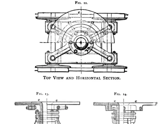 The image shows a drawing of a machine with a top view and horizontal section, which is likely a...