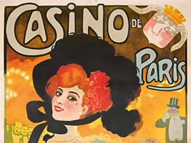 The image shows a poster advertising a casino in Paris, featuring a woman with a human face. The...