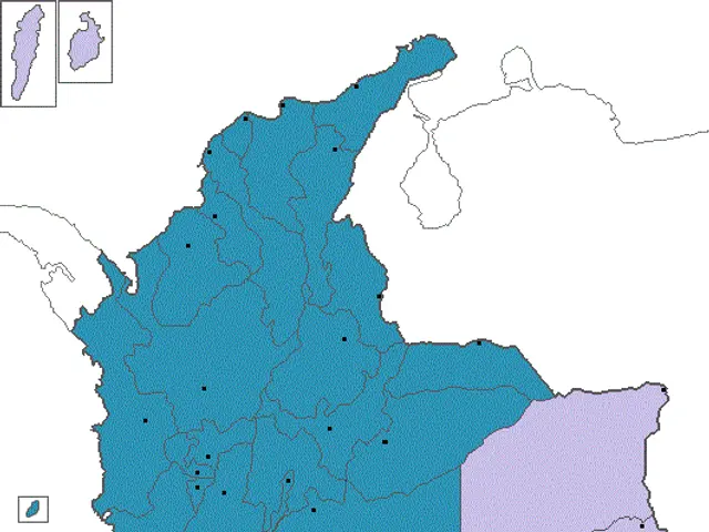 The image shows a map of Colombia with the provinces highlighted in blue and purple. At the top...