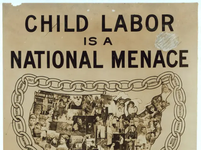The image shows a poster with text and images that reads "Child Labor is a National Menace - Shall...