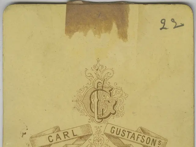 The image shows an old card with a picture of a man's face on it. The card has some text and a logo...