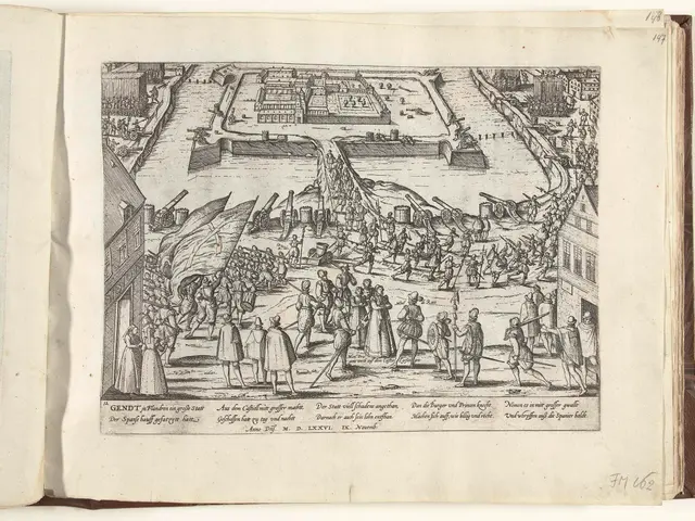 The image shows an open book with a drawing of a city on it. The drawing depicts a bustling...