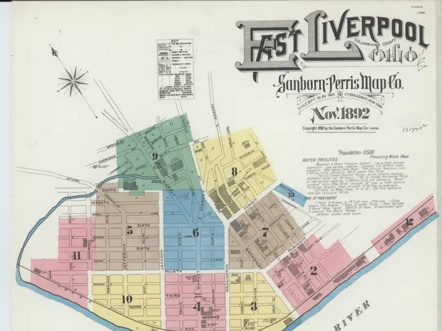 The image shows an old map of the city of Liverpool, Ohio from 1892. It is a detailed map with text...