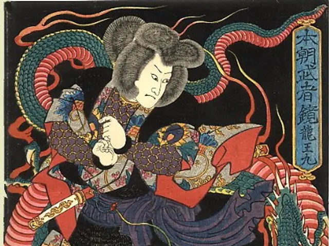 The image shows a poster of Utagawa Kunisada Toyokuni III from the series Fifty-Three Stations of...
