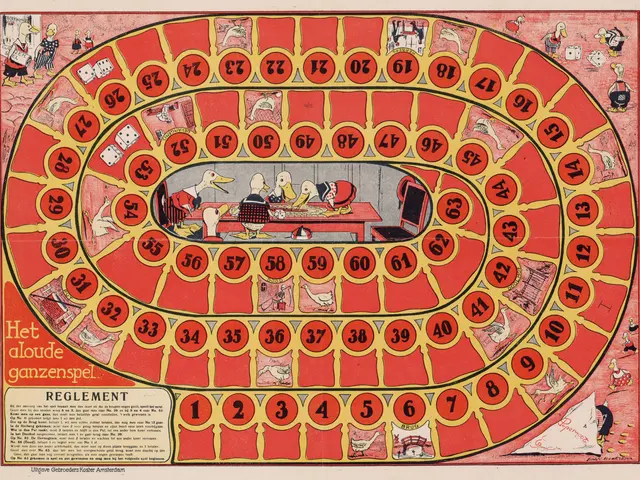 The image shows a poster of a board game with a lot of numbers on it. In the center of the poster...