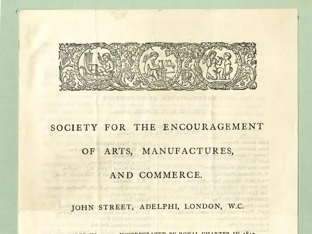 The image shows a paper with text and a design on it, depicting the Society for the Encouragement...