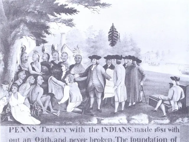 The image shows a poster depicting a group of people standing and sitting in front of a backdrop of...