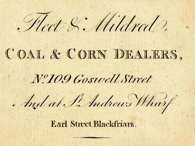 The image shows an old business card with the words "Fleet & Mildred, Coal & Corn Dealers, No 109...
