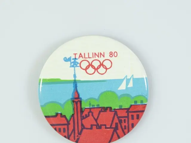 The image shows a badge with the words "Tallinn 80 Olympic Games" written on it, along with a...