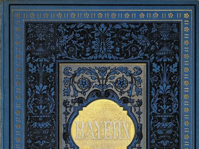 The image shows a blue and gold book with the word "Bayern" written on it. The cover of the book is...