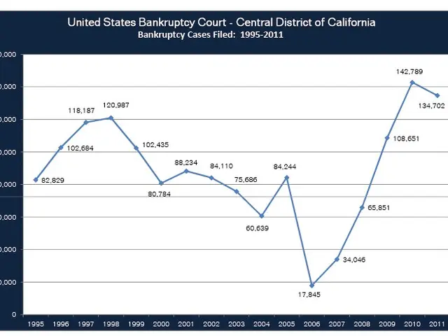 The image shows a graph depicting the number of bankruptcy cases in the United States from 1995 to...