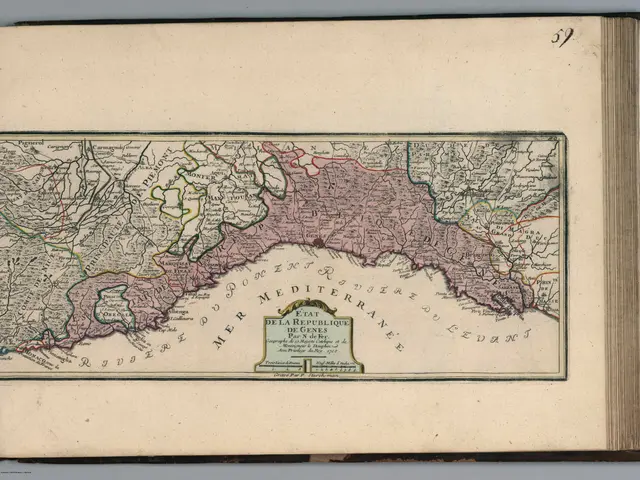 The image shows an open book with a map of Italy on it. The map is detailed and shows the various...