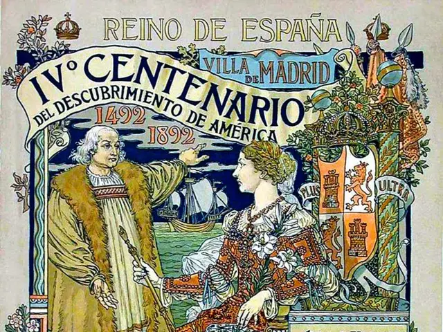 The image shows a poster advertising the Centenario de Madrid, featuring a man and a woman standing...
